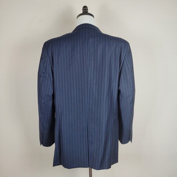 Jos A Bank Blazer Jacket 44L Black Blue Stripes Pinstripes Wool Work Office Suit - Picture 3 of 8